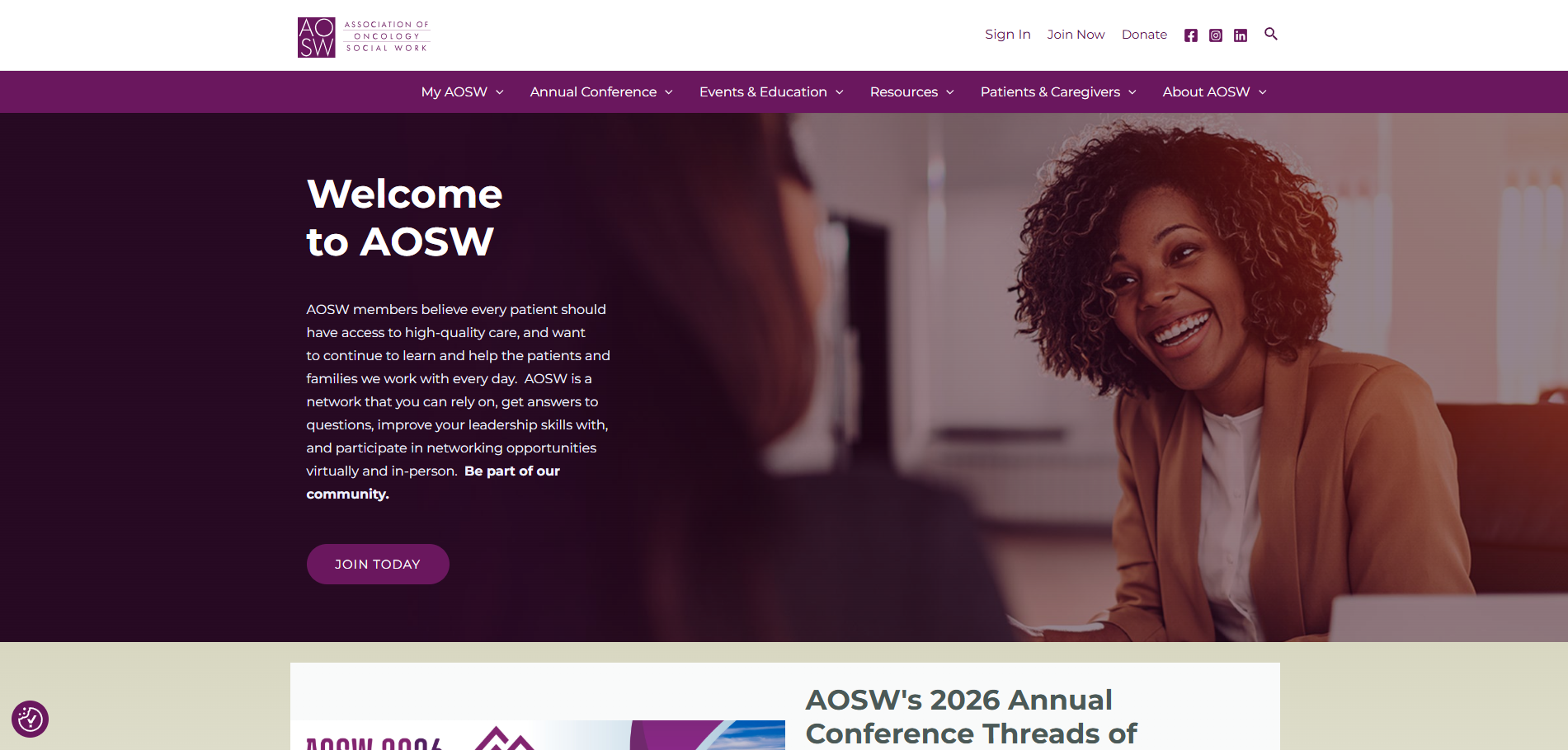 AOSW website screenshot