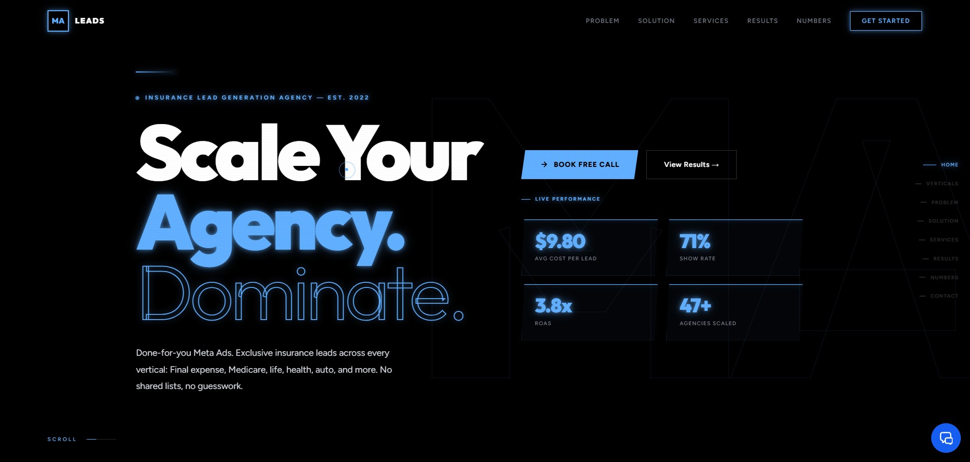 MA Leads website screenshot